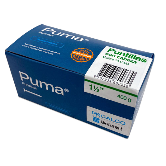 PUNTILLA PUMA® CON CABEZA1 1/2"x 20 KG. CAJETILLA  400 GR