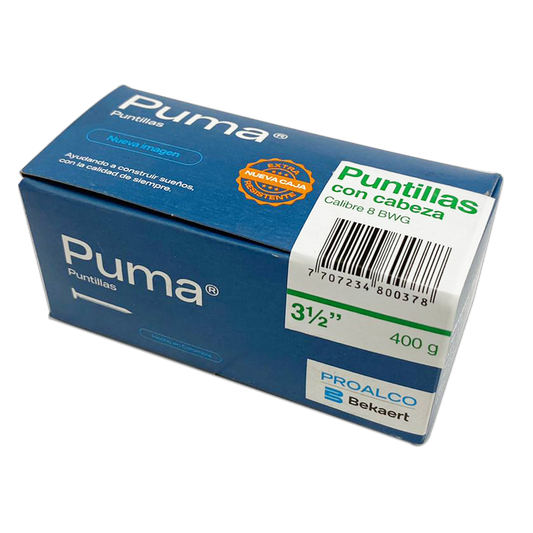 PUNTILLA PUMA® CON CABEZA 3 1/2"x 20 KG. 400 GR CAJA X50